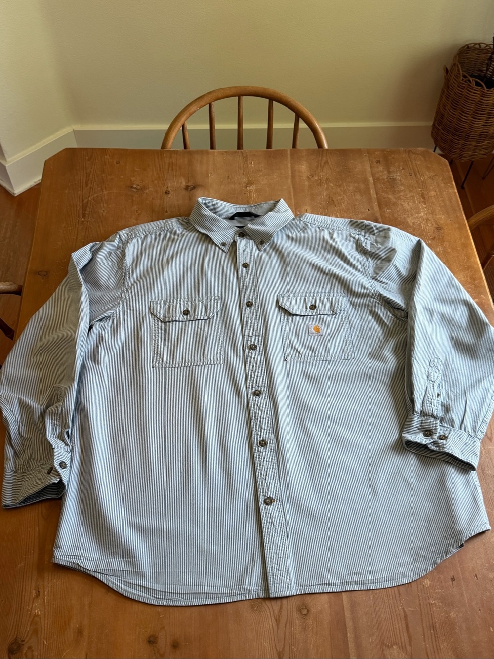 Carhartt Men’s Light Blue Striped Button-Down Work Shirt